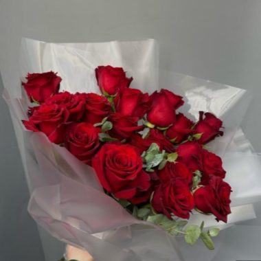 24 Red Roses with Eucalyptus