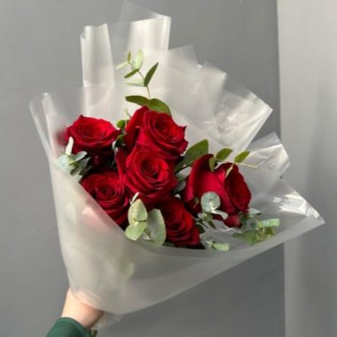 6 Red Roses with Eucalyptus