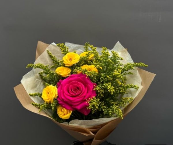 Bouquet of roses and solidago