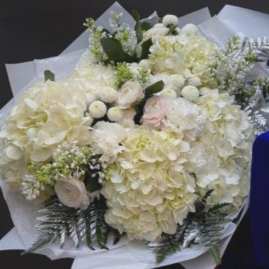Bouquet of white hydrangeas and flowers