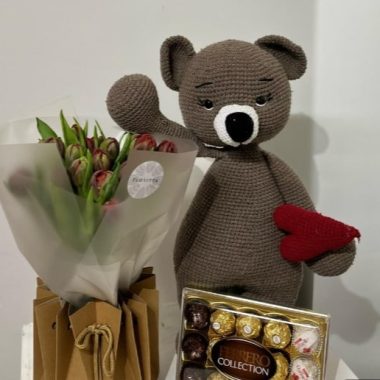 Gift set with knitting bear